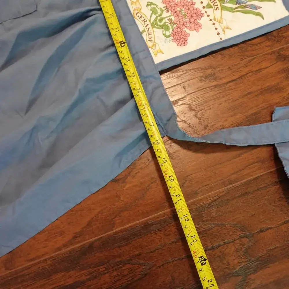 VTG ‘86 Blue Floral Apron with Ruffle Hem and Front Pocket